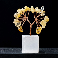 Цитрин Натуральные цитриновые чипсы Дерево жизни украшения, Натуральный селенитовый куб, медная проволока, энергетический камень фэн-шуй, подарок для женщин и мужчин, медитация, 60 мм