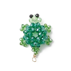 Зеленый 3d подвески из гальванического стекла с бисером в виде черепахи, с настоящей медной проволокой 18 k с золотым покрытием, граненые, зелёные, 37.5x24x14.5 мм, отверстие : 1.8 мм