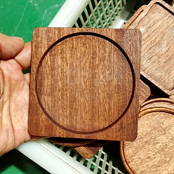 Chocolate Beech Wood Cup Mats, Square Coaster with Round Tray, Chocolate, 88x88x10mm, Inner Diameter: 75mm