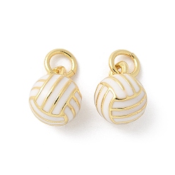 Volleyball Латунь эмаль подвески, яйца, стойки покрытие, без кадмия и без свинца, долговечный, реальный 18 k позолоченный, круглые, с целью перехода в кольце, волейбол, 10x6.5~7 мм, отверстие : 3.4 мм