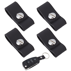 Черный 4шт. брелок из коровьей кожи с винтом, прямоугольные, платина, чёрные, 83x13.5x2 мм