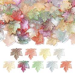 Color mezclado 90 piezas 9 colores pintura para hornear colgantes de vidrio transparente, hoja de arce, con polvo de oro, color mezclado, 20x20x4~4.5 mm, agujero: 1~1.2 mm, 10 piezas / color