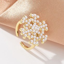 Настоящее золото 18K Латунные открытые манжеты для женщин, снежинка, с ABS имитации жемчуга, стойки покрытие, без кадмия и без свинца, долговечный, реальный 18 k позолоченный, 22x21.5 мм, внутренний диаметр: регулируемый