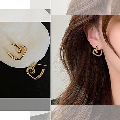 Golden Alloy Earrings for Women, with 925 Sterling Silver Pins, Golden, 18x12mm