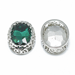 Изумруд Шить на горный хрусталь, многожильных ссылки, стекло горный хрусталь, с латунной фурнитурой платинового цвета, аксессуары для одежды, овальные, изумруд, 16.5x12x6 мм
