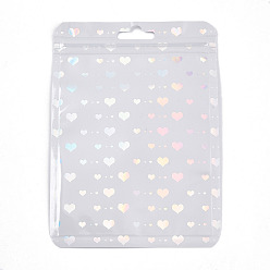 Сердце Прямоугольные блестящие голографические пластиковые подарочные пакеты с застежкой-молнией «инь-ян», самозапечатывающиеся повторно закрывающиеся мешочки для хранения часов с ручкой-брелком, белые, сердце, 15x10.5x0.02 см, односторонняя толщина: 2.7 мил(0.07мм)