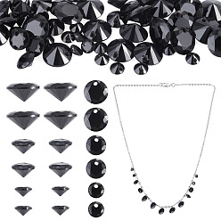 Black 60Pcs 3 Styles Cubic Zirconia Charms, Faceted, Flat Round Charms, Black, 4~8x2~4.5mm, Hole: 0.7~1mm, 20pcs/style