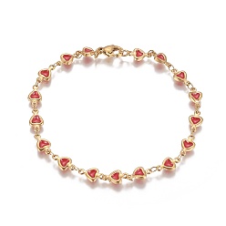 Красный Ионное покрытие (ip) 304 браслеты из нержавеющей стали, с застежками эмали и когтя омара, сердце, золотые, красные, 8-1/8 дюйм (20.7 см)