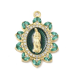 Цветок 304 эмалированная нержавеющая сталь с подвесками из хрустальных страз, вакуумное покрытие pvd, реальный 18 k позолоченный, цветок с амулетом Девы Марии, 26.5x20x3 мм, отверстие : 1.6 мм