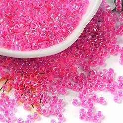 Темно-Розовый Бисер из стекла , непрозрачные радужные цвета , цилиндр, темно-розовыми, 2.5x2 мм, отверстие : 1.4 мм