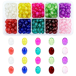 Mixed Color Transparent Crackle Glass Beads Strands, Oval, Mixed Color, 8x5.5~6mm, Hole: 1mm, 10 colors, 40~50pcs/color, 400~500pcs/box