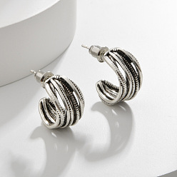 Античное Серебро Латунные серьги-гвоздики в форме буквы С, античное серебро, 17x11 мм