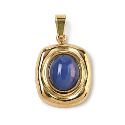 Blue Agate Подвески из натурального голубого агата (окрашенного и нагретого), прямоугольные подвески с 304 оправами из нержавеющей стали, золотые, ионное покрытие (ip), 21x16x6~7 мм, отверстие : 4x6 мм