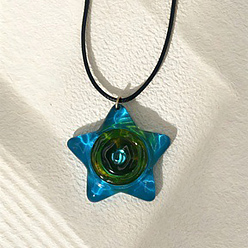 Étoile  Colliers pour hommes et femmes avec pendentif en acrylique et cordon en cuir PU noir, dark cyan, étoiles, 15.75 pouce (40 cm), pendentif: 42 mm