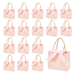 Pink Прямоугольные бумажные пакеты с ручкой и лентой, подарочный пакет с горячим тиснением для свадебных вечеринок, розовые, готовое изделие: 14x12x6 см