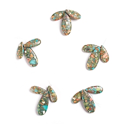 Темный Хаки Собранные синтетические серебряные линии подвески бирюзовый и перидот, слеза, Темный хаки, 34.5~50.5x15~20.5x6.5~7 мм, отверстие : 2 мм