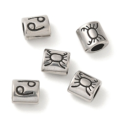 Рак Овал с созвездием 304 бусины из нержавеющей стали, бусины с большим отверстием, античное серебро, рак, 9x9x6 мм, отверстие : 4.5 мм