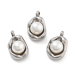 Нержавеющая Сталь Цвет 304 подвески из нержавеющей стали с жемчугом и инкрустацией из АБС-пластика, цвет нержавеющей стали, 14x8.5x7 мм, отверстие : 1.6 мм