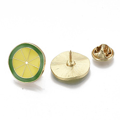 Желтый Сплавочные брошки, эмалевый штифт, железные булавки и латунные клатчи, лимон, золотой свет, желтые, 19.5x11~12 мм, штифты : 1 мм