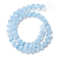 Light Sky Blue Transparent Glass Beads Strand, Heart, Light Sky Blue, 7.5~8.5x8~8.5x4~4.5mm, Hole: 1mm, about 44~45pcs/strand, 12.56~12.87 inch(31.9~32.7cm)