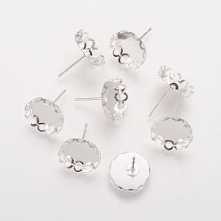Silver Brass Stud Earring Settings, Nickel Free, Silver Color Plated, 13mm, Tray: 12mm, Pin: 0.6mm thick
