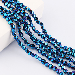со Синим Покрытием Стеклянные бусины с гальваническим покрытием , граненые, шестиугольник, с покрытием синим, 7x8x5 мм, отверстие : 1.5 мм, около 73 шт / нитка, 18.90'' (48 см)