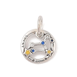 Лео Светящиеся 925 подвески-созвездия из стерлингового серебра со стразами, эмалевые подвески-созвездия с овальными соединительными кольцами, светящиеся в темноте, античное серебро, Лев, 11.5x2 мм, отверстие : 4x5 мм