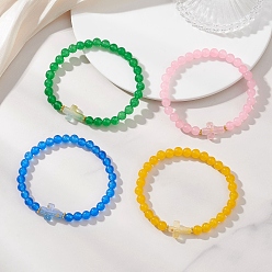 (52) Непрозрачная лаванда Натуральные и окрашенные нефритовые бусины из Малайзии, эластичные браслеты для женщин, с акриловым крестом, разноцветные, бусины : 6 мм, внутренний диаметр: 2.28 дюйм (5.8 см)