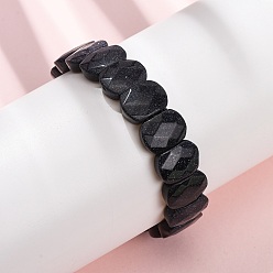 Синий Драгоценный Камень Синтетические браслеты из бусин золотистого цвета, эластичные, унисекс., овальные, бусины : 14x10x5 мм, внутренний диаметр: 2.17 дюйм (5.5 см)