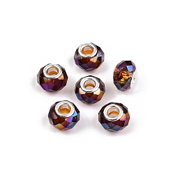 Сиена Прозрачное стекло европейские шарики, бусины с большим отверстием, с медными сердечниками, с покрытием AB цвета, граненые, рондель, цвет охры, 13.5~14x9~9.5 мм, отверстие : 5 мм