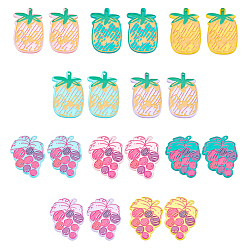 Mixed Color 20Pcs 10 Style Translucent Acrylic Pendants, 3D Printed, Pineapple & Grape, Mixed Color, 34.5~36.5x24~30.5x3mm, Hole: 1.4~1.2mm, 2pcs/style