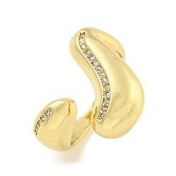 Настоящее золото 18K Открытая манжета из латуни с микропаве и прозрачным цирконием для женщин, реальный 18 k позолоченный, внутренний диаметр: 19 мм