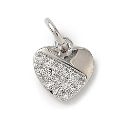 Платина Латунные микропаве прозрачные кубические циркониевые подвески, сердце прелести, с целью перехода в кольце, стойки покрытие, долговечный, без свинца и без кадмия, платина, 9x8x2 мм, отверстие : 3 мм