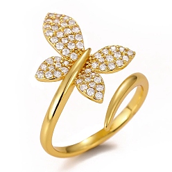 Бабочка Латунные кольца из манжеты с прозрачным цирконием, золотые, бабочка, 16.5 мм, внутренний диаметр: 17 мм