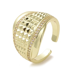 Real 16K Gold Plated Brass Micro Pave Cubic Zirconia Open Cuff Ring, Cadmium Free & Lead Free, Real 16K Gold Plated, Inner Diameter: 18mm