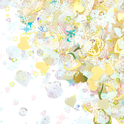 Желтый 100g пластиковые блестки бусины, шитье ремесленных украшений, желтые, 4~20x4~20x0.3~2 мм, отверстие : 0.8~2 мм