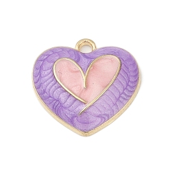 Средний Фиолетовый Подвески из эмали и сплава, шарма сердца, золотые, средне фиолетовый, 18x18.5x4 мм, отверстие : 1.8 мм