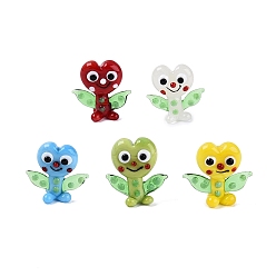 (52) Непрозрачная лаванда Декоративные фигурки эльфа в форме сердца, изготовленные вручную методом муранского стекла., для домашнего украшения рабочего стола, разноцветные, 19~22x20~22.5x8~11 мм