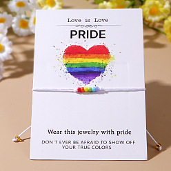 Разноцветный Браслеты из плетеного бисера с радужными элементами в честь месяца гордости., украшения из плетеного нейлонового шнура для женщин и мужчин, с открытки, красочный, 11.02 дюйм (28 см)