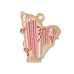 Musical Instruments Подвески из эмали и сплава, музыкальный инструмент с цветочным талисманом, золотые, арфа, 24.5x20x1 мм, отверстие : 1.8 мм