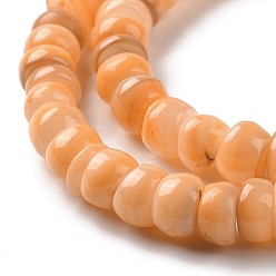 Orange Natural Cultured Freshwater Shell Beads Strands, Dyed, Rondelle, Orange, 6.5~7.5x2~6.5mm, Hole: 1mm, about 85pcs/strand, 14.88 inch(37.8cm)