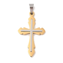 Золотой & Цвет Нержавеющей Стали Ионное покрытие (ip) 304 большие подвески из нержавеющей стали, крест очарование, золотые и нержавеющая сталь цвет, 47x28x4 мм, отверстие : 8x5 мм