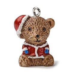 Медведь Рождественские подвески из непрозрачной смолы, с железной платиной петлей, медведь, 25x17x4 мм, отверстие : 2 мм