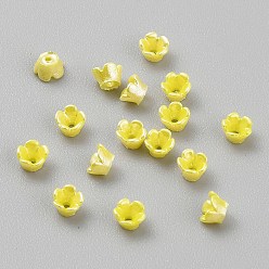 Желтый Колпачки из непрозрачной смолы, 5-лепестков цветка, желтые, 4x2.5 мм, отверстие : 0.8 мм