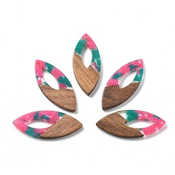 Темно-Розовый Подвески из смолы и ореха, лошадиный глаз , темно-розовыми, 38x15.5x3 мм, отверстие : 2 мм, внутренний диаметр: 16 мм