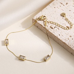 Настоящее золото 18K 304 Браслеты из нержавеющей стали с микрофиброй из кубического циркония для женщин, прямоугольные, реальный 18 k позолоченный, 6-7/8 дюйм (17.5 см)