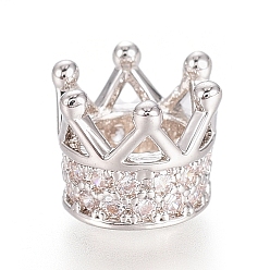 Платинированный Латунные микро проложить кубического циркония бусы, долговечный, корона, прозрачные, Реальная платина, 7x5 мм, отверстие : 3 мм