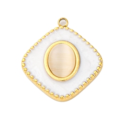 Белый Дым 304 подвески из нержавеющей стали, ромб с овалом, со стеклом, имитирующим кошачий глаз, и эмалью, ионное покрытие (ip), реальный 18 k позолоченный, серый, 20.5x18x3.5 мм, отверстие : 1.2 мм