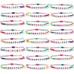 (52) Непрозрачная лаванда 24шт. акриловых бусин, плетеные браслеты, Браслеты из полиэстерного шнура, сплетенные в знак дружбы., плоский круглый со словом счастливым, разноцветные, 11.02 дюйм (28 см)