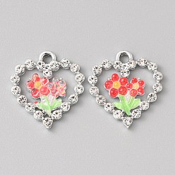 Помидор Платинового сплава горный хрусталь подвески, cmолой, сердце с подвесками в виде бабочек, помидор, 22x20x4~4.5 мм, отверстие : 2.5 мм